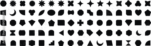shape, icon, geometric, symbol, design, abstract, graphic, element, set, collection, basic, simple, illustration, black, white, background, rounded, square, circle, triangle, star, heart, polygon, oct