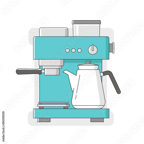 Stylish coffee maker illustration with a retro-modern design aesthetic offers a cheerful ambiance