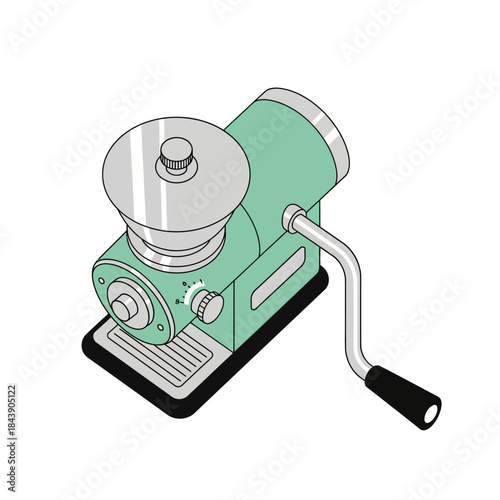 Mint green vintage grinder: A stylized illustration of kitchen counter appliance