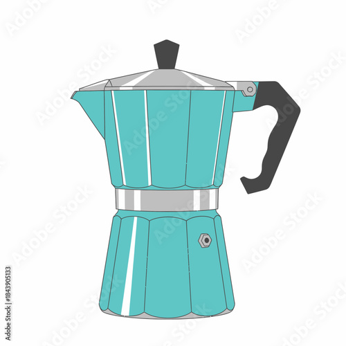 Stylish turquoise moka pot illustration showcasing minimalist design for coffee brewing art