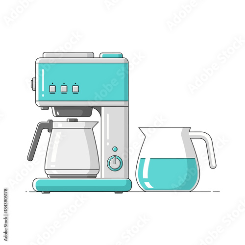 Elegant turquoise coffee maker and filled jug, modern kitchen essentials illustration