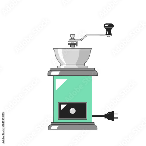 Vintage Mint-Green Electric Coffee Grinder Still Life against Isolated Plain Backdrop