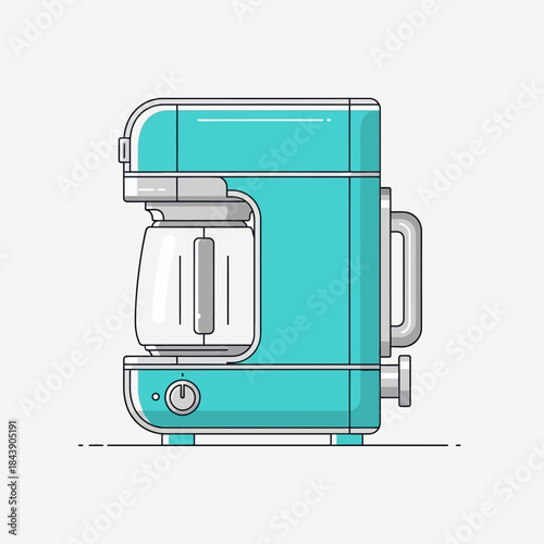 Retro teal coffee maker illustration evokes a vintage kitchen appliance aesthetic for brewing coffee