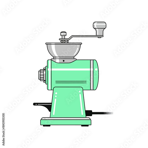 Charming Vintage Coffee Grinder Illustration in Muted Green and Silver Tones Delightful Aesthetic