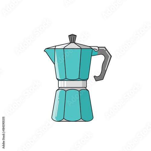 Stylized teal moka pot illustration representing traditional coffee brewing technique