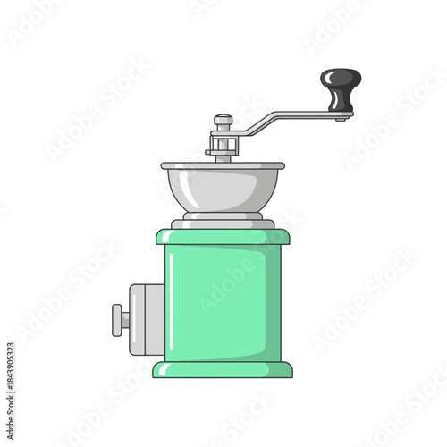 A Retro Aesthetic: Hand-Cranked Coffee Mill Illustration with Teal Accents Detailed View