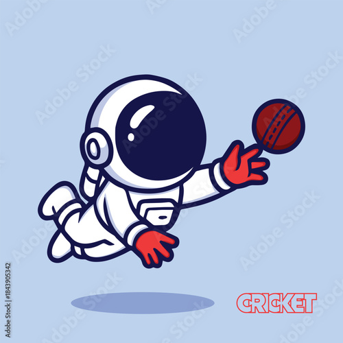 cute astronaut Fielder diving to catch the ball with Cricket ball astronaut, space, cricket, cricket player, sports, cartoon, mascot, illustration, vector, character, astronaut cartoon, space suit, he