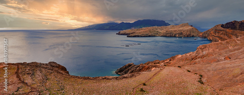 Konstfotografi Wide panoramic view of rust colored cliffs and barren headlands on Madeira, Portugal