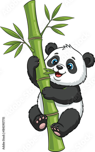Cute Panda Eating Bamboo in Natural Habitat