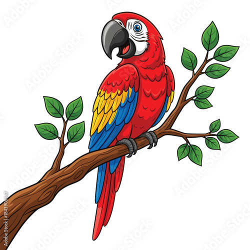 Vibrant Parrot Perched on Tree Branch in Nature