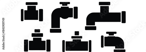 "Vector Set of Industrial Pipe Valves and Connectors"