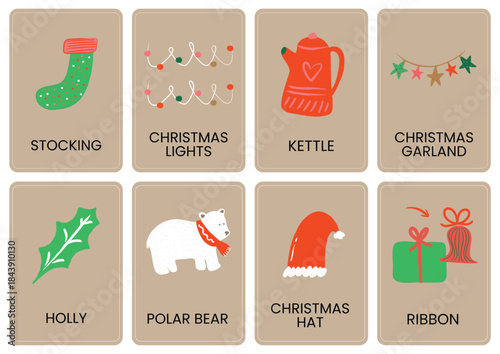 A delightful collection of festive holiday illustrations featuring iconic christmas elements