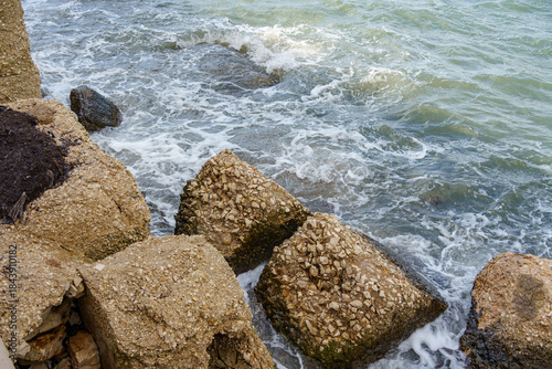 artificial breakwater elements on the promenade waterfront, Brindisi, Italy