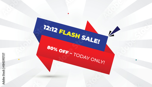 12 to 12 flash sale 80 percent off today only editable eps format web banner vector art illustration template design red gradient blue shapes bold font white gray gradient abstract illustration sun