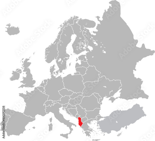 Map of Albania on European Continent Vector.