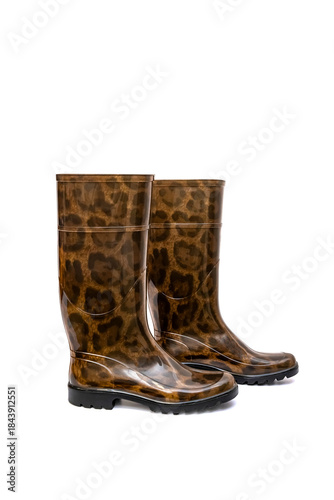 women's rubber boots isolated on white. Shoes for rainy weather, protection from water. Walking in the rain