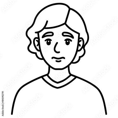 Simple line drawing of a person s face and shoulders silhouette isolated on white background