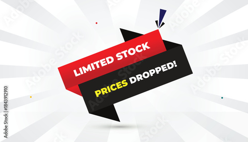 limited stock prices dropped editable eps format web banner vector art illustration template design red gradient black gray shapes bold font white gray gradient abstract illustration sun shine busines