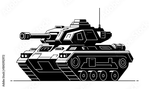 A formidable tank, depicted in a striking graphic, stands as a symbol of power, ready to defend and dominate, its silhouette speaks of strength and resilience.