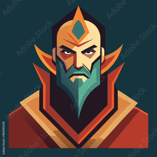 Stylized wizard character portrait silhouette isolated on white background