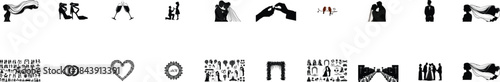 Assortment of wedding-themed black silhouette and for ceremonies Keywords: wedding, bride, groom