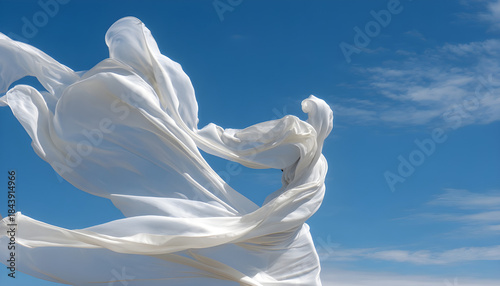 Wallpaper Mural Ethereal white fabric dancing gracefully against blue sky. Cloud dancer Torontodigital.ca
