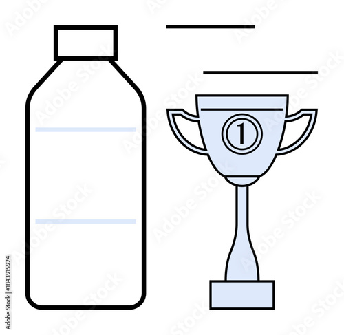 Achievement concept. A minimalistic water bottle and trophy highlight goals and health-focused achievement. Achievement in sports, competitions, fitness, lifestyle balance, and motivation