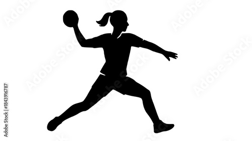 Silhouette of a female handball player throwing a ball