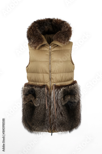 Winter fur vest isolated on white background