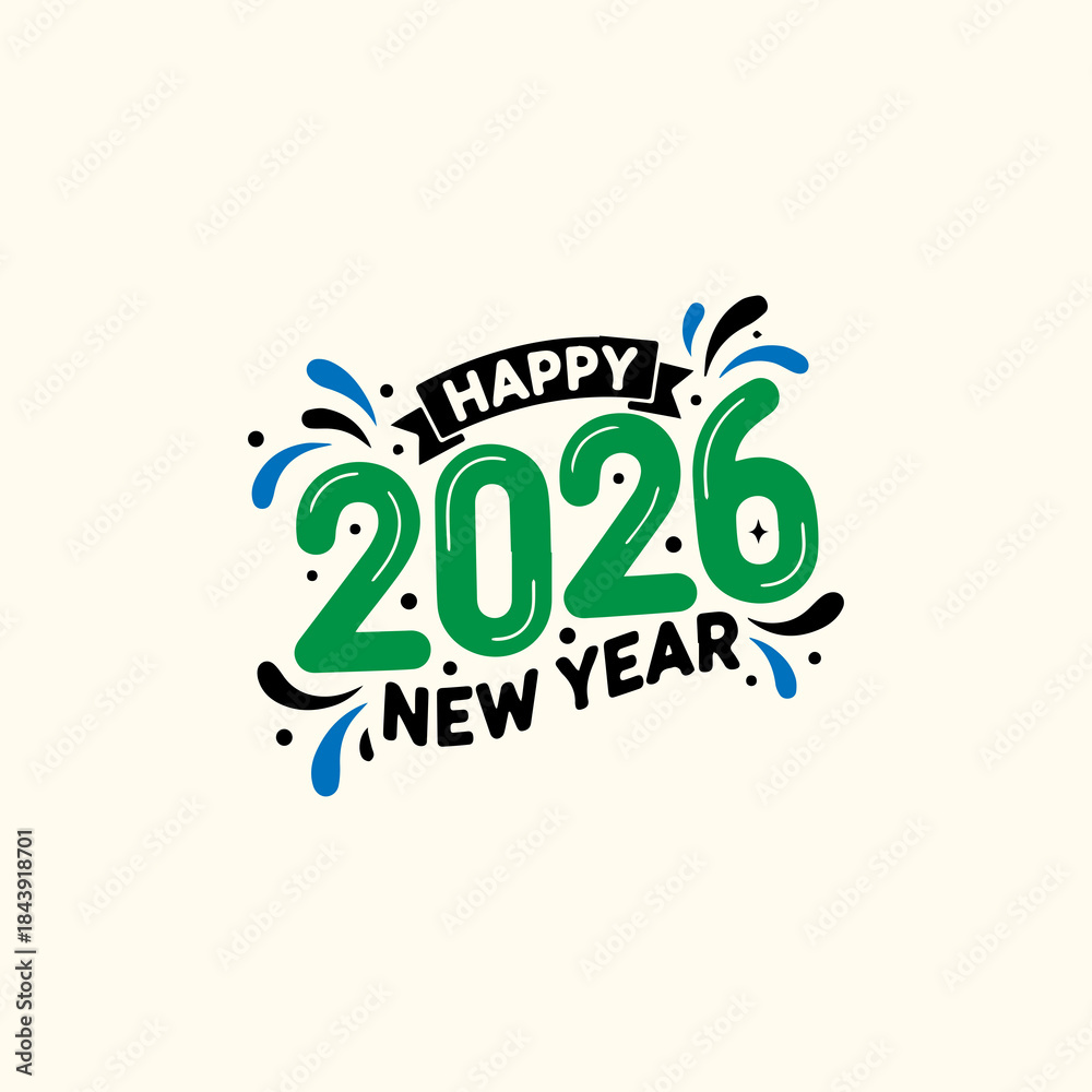 Fototapeta premium Happy New Year 2026 Elegant Script