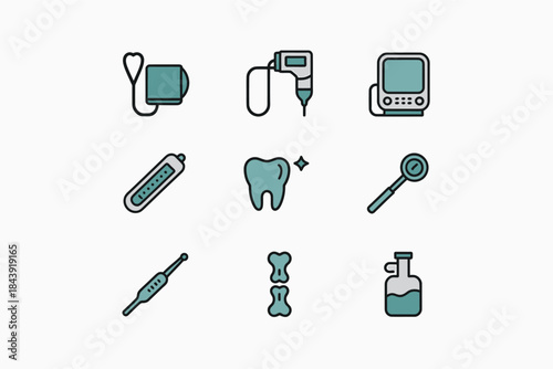 Collection of medical and dental icons representing healthcare and treatment perfect for app design and infographics isolated on white