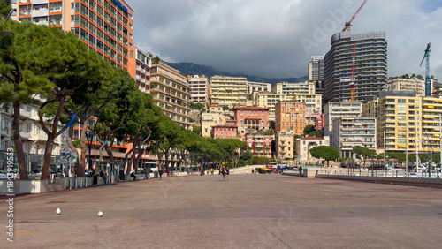 A view from a moving car of the streets of Monte Carlo, Principality of Monaco, Europe, February 26, 2025