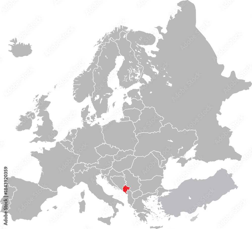 Fototapeta premium Map of Montenegro on European Continent Vector