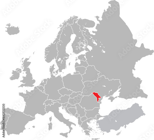 Map of Moldova on European Continent Vector.