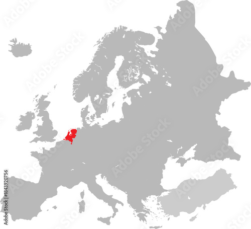 Map of Netherlands on European Continent Vector