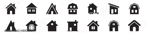 House icons set. Home, building and architecture symbols in solid style. Simple residential house silhouettes collection for real estate, construction and property design – stock vector