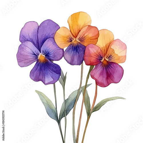 Nemesia Flower, watercolor artwork with intricate patterns and vibrant, isolated on a white background.