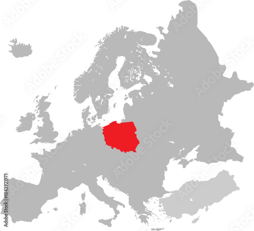 Map of Poland on European Continent Vector.