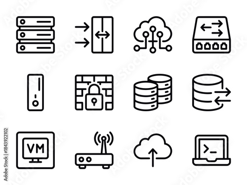 Collection of Technology and Network Infrastructure Icons.