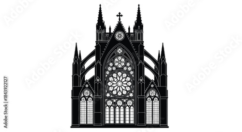 Detailed silhouette of a gothic cathedral facade with ornate architectural details