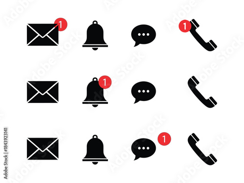 Set of notification icons with numbers on