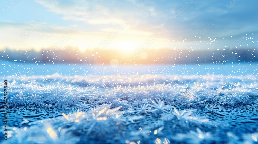 Fototapeta premium Cozy winter atmosphere abstract frosty glass background with golden particles and soft highlights