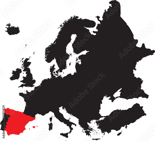 Map of Spain on European Continent Editable.