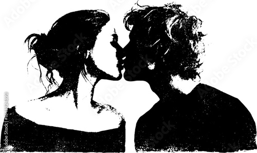 Romantic couple silhouette in black and white stencil art