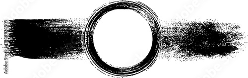 Black and white grunge rectangular brush stroke with circular central design