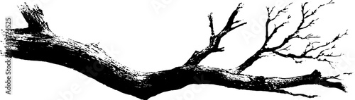 Black and white stencil art of a rough tree twig silhouette for urban design posters