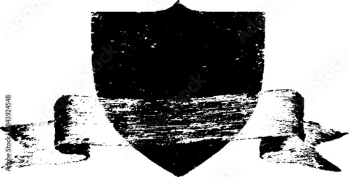 Black and white grunge shield with banner stencil art design for urban decor