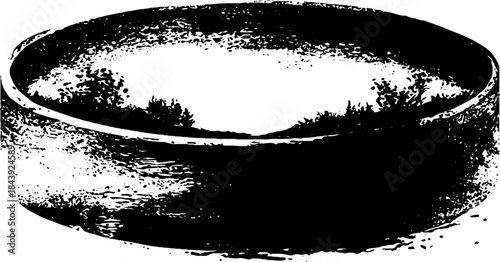 Black and white stencil illustration of a round manhole cover for urban art design