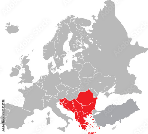 Map of The Balkans Countries on European Continent Vector