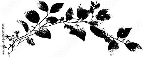 Black and white stencil of rugged leafy ornament design for urban art projects